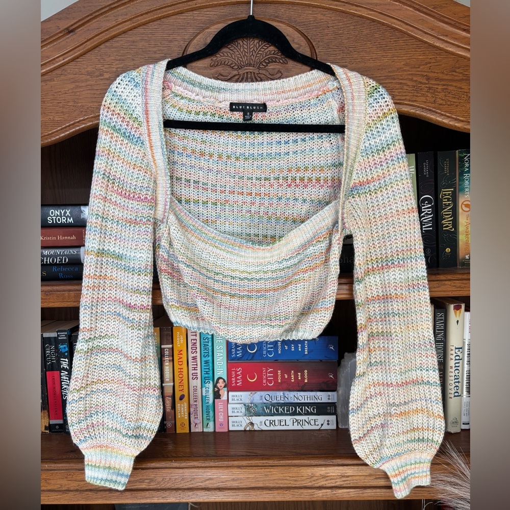 Blue Blush Cream + Color Cropped Sweater